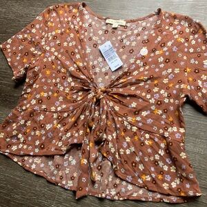 LA Hearts Orange Floral Blouse Size Small